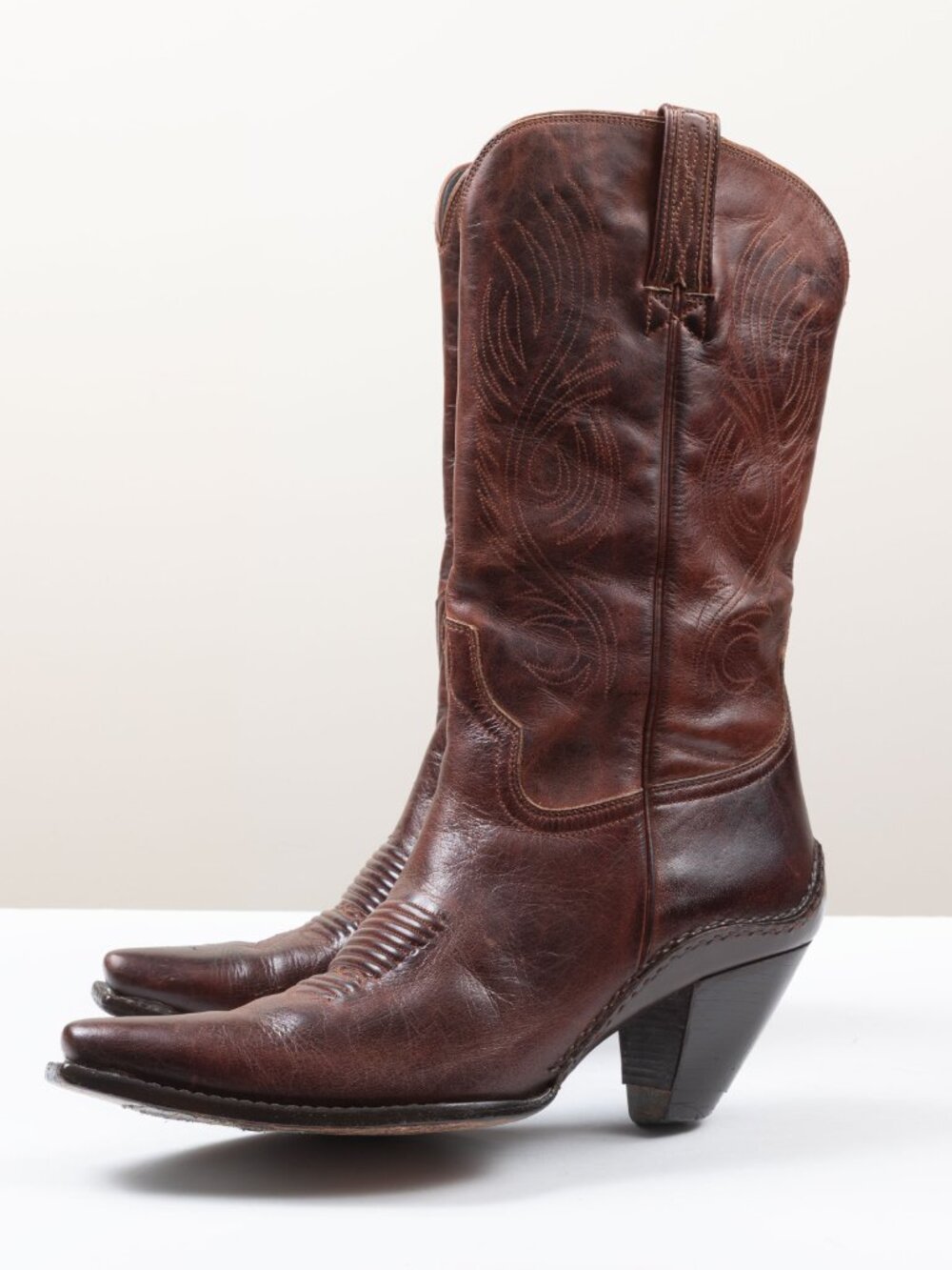 VTG 90s Y2K Charlie 1 Horse Brown Leather Snip Toe Cowboy Boots Women’s 8B - Picture 4 of 16